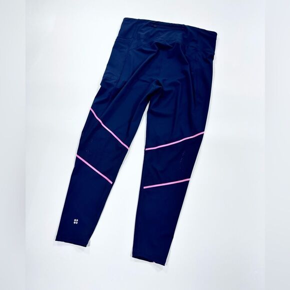 Sweaty Betty zero gravity navy leggings with pink piping 14 - Picture 2 of 13
